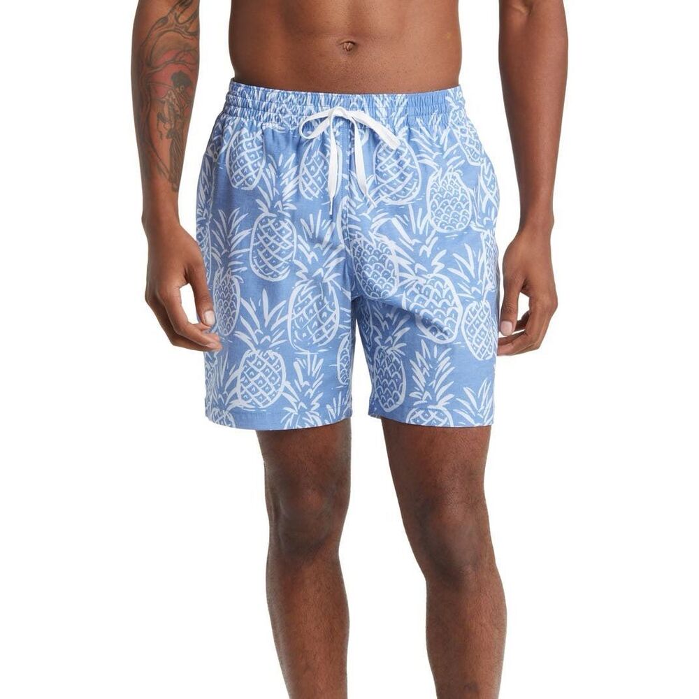 Chubbies Men's The Thigh-Naples Quick-Dry Swim Trunks 7” Blue Pineapple Print Si